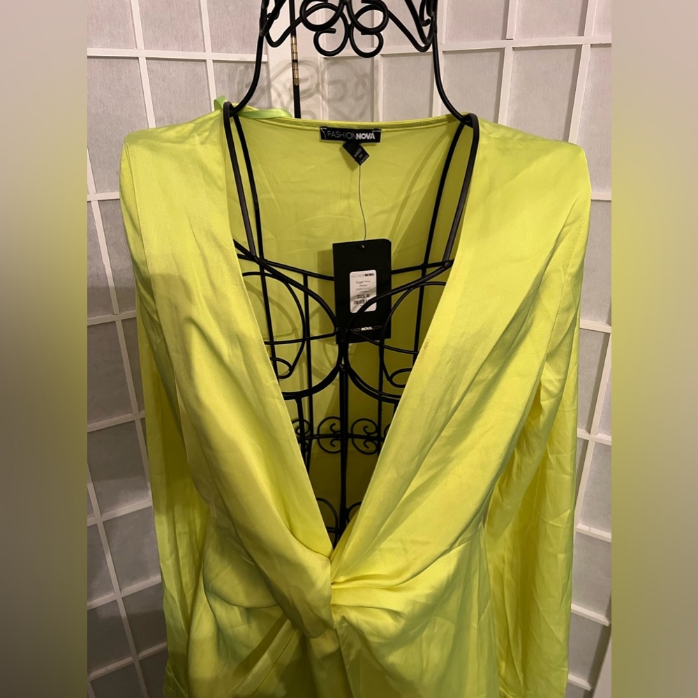 FASHION NOVA Sugar Free Dress Satin Neon Yellow NWT - Picture 13 of 14